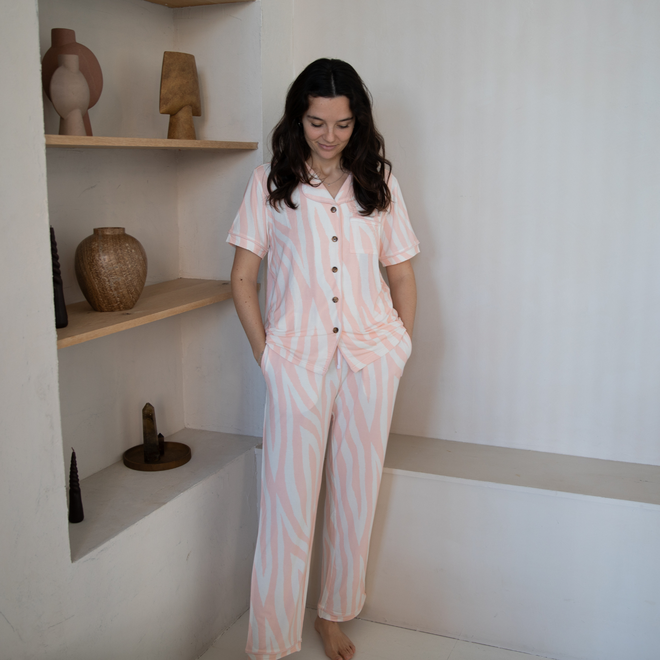 Bamboo Pyjama Long Set för kvinnor - Zebramönster