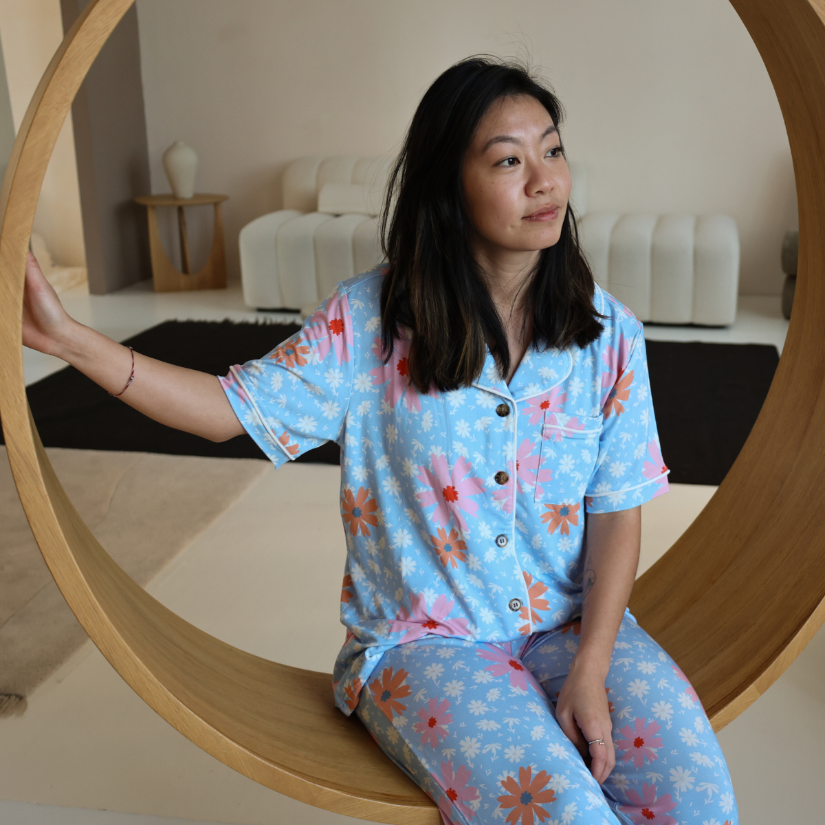 Lång pyjamas med bambu för kvinnor - Daisy